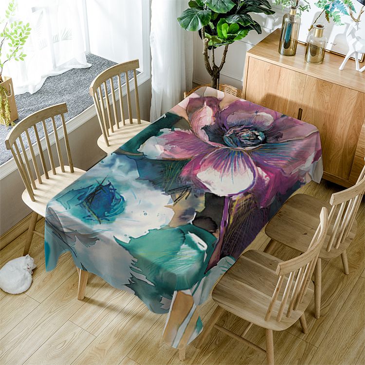 Purple Flower Tablecloth Abstract Color Flower Rectangle Table Cover