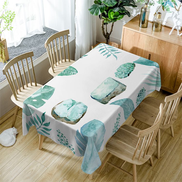 Green Leaf Rock Tablecloth Tropical Rectangle Table Cover