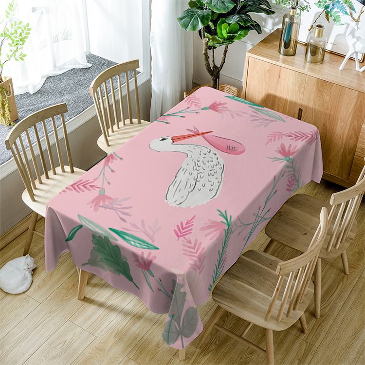 Pelican Bird Tablecloth Pink Leaf Rectangle Table Cover