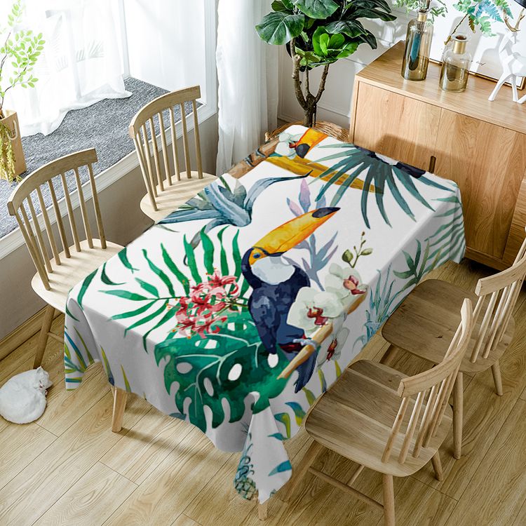 Parrot Tablecloth Watercolor Palm Leaf Bird Rectangle Table Cover